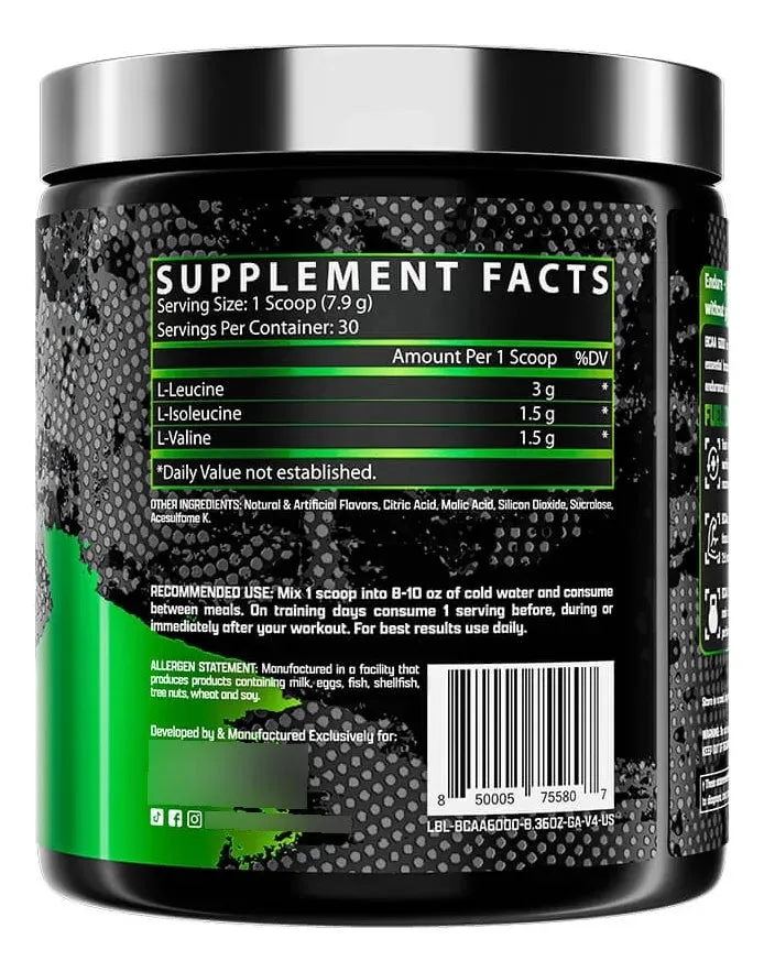 Información nutricional de BCAA 6000 · 30 servicios